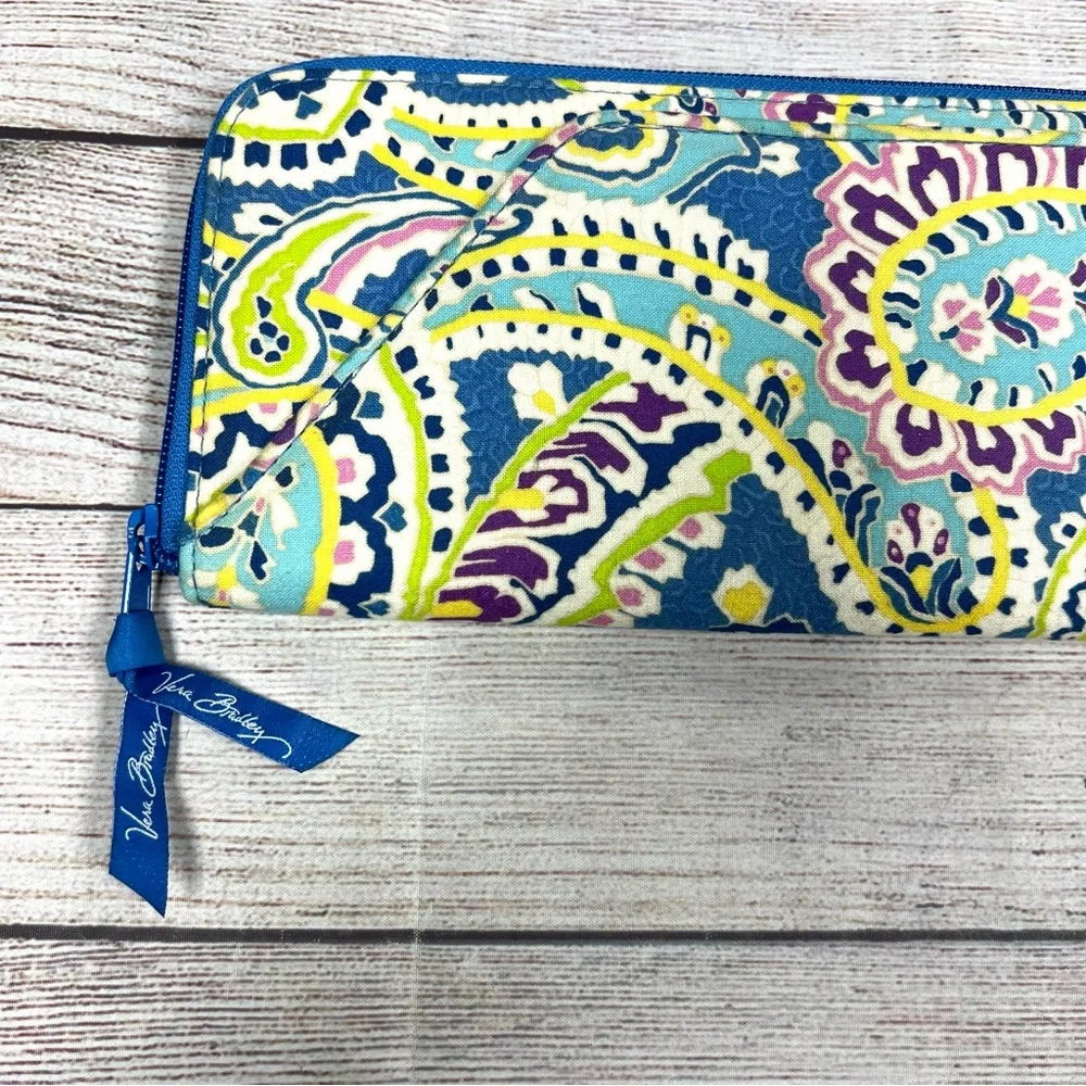 Vera Bradley Personal Travel Organizer Long Wallet Capri Blue Paisley Floral Y2K - Picture 3 of 11